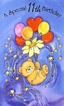 11th Birthday Girl - Teddy holding Balloons