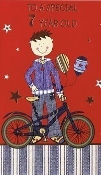 7th Birthday Boy - Boy holding Bike