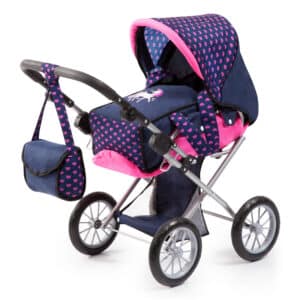 Bayer City Star Doll Pram - Blue with Pink Hearts & Unicorn