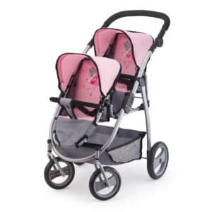 Bayer Trendy Twin Doll Pram - Grey with Pink Fairy