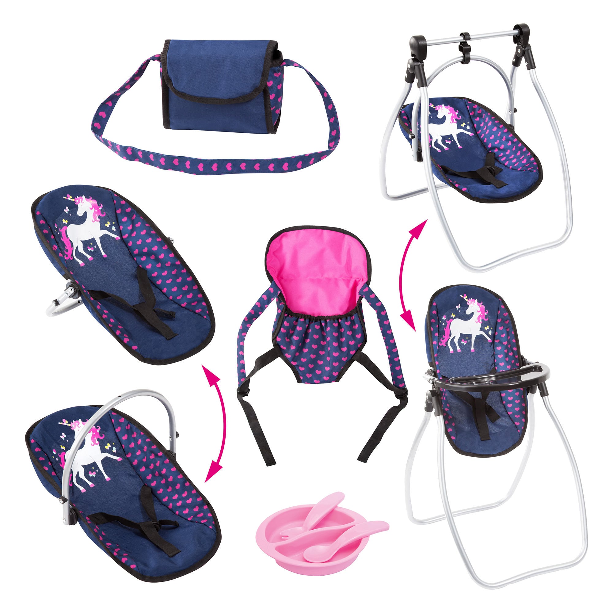 Bayer Vario 9-in-1 Doll Accessories Set - Blue with Pink Hearts
