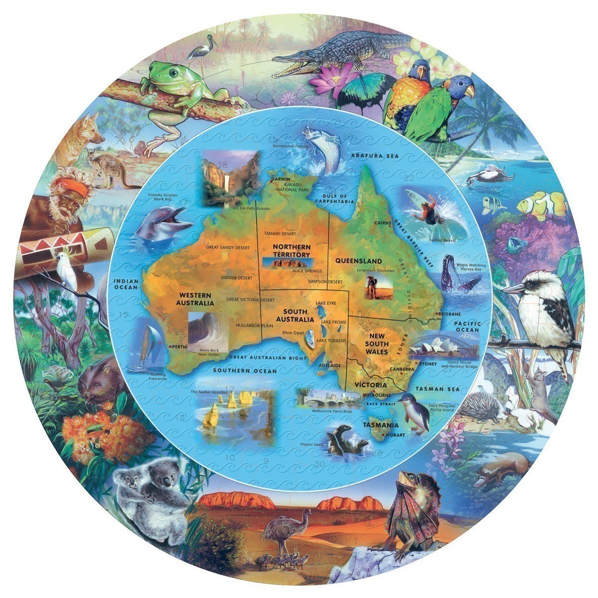 Blue Opal - Wild Australia - Australia Map Round Puzzle - 100 Piece