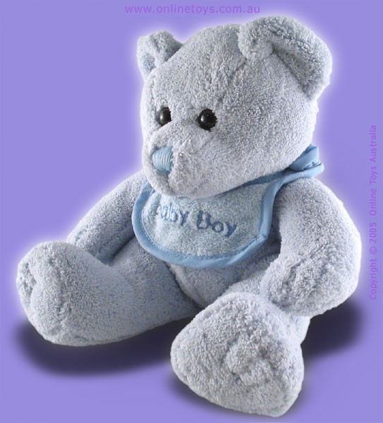 Blue Teddy Bear with Baby Boy Bib - Side View