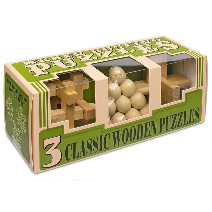 Brain Busting Puzzles - 3 Classic Wooden Puzzles