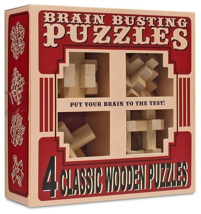 Brain Busting Puzzles - 4 Classic Wooden Puzzles