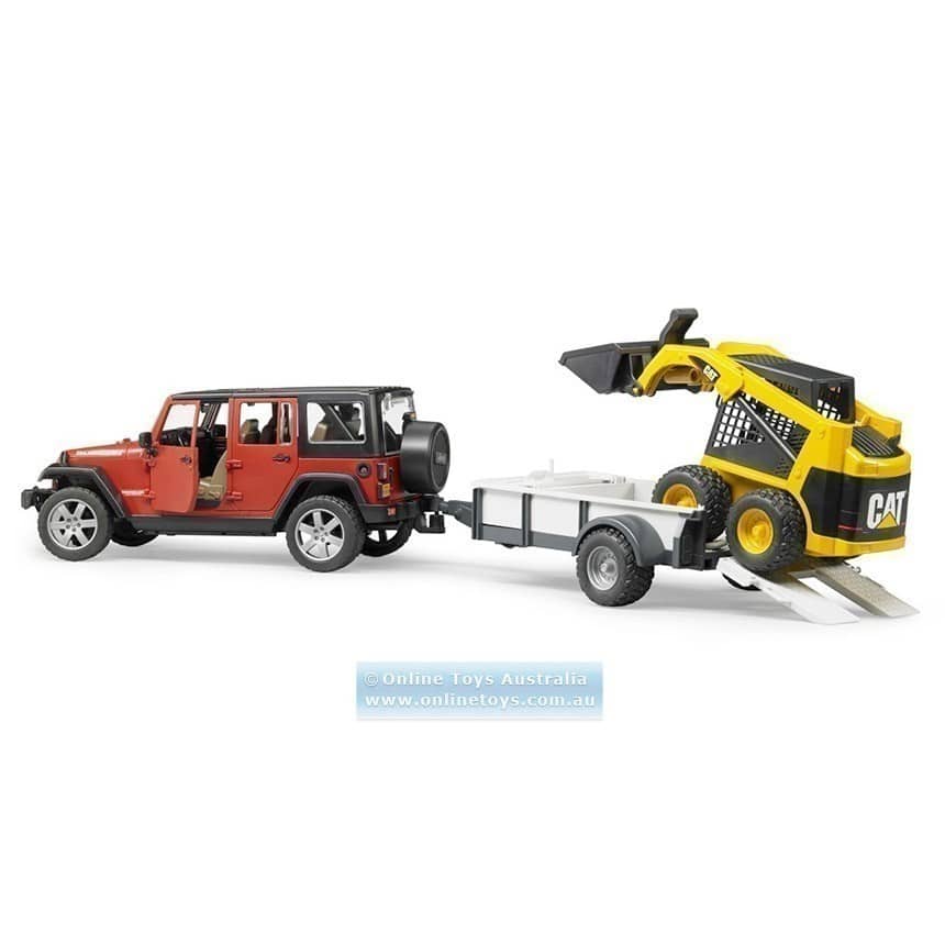 Bruder - JEEP Wrangler Unlimited Rubicon with Trailer and CAT Skid Steer Loader