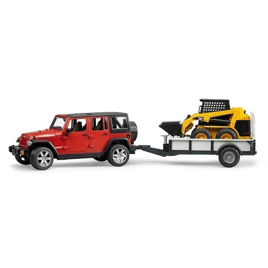 Bruder - JEEP Wrangler Unlimited Rubicon with Trailer and CAT Skid Steer Loader