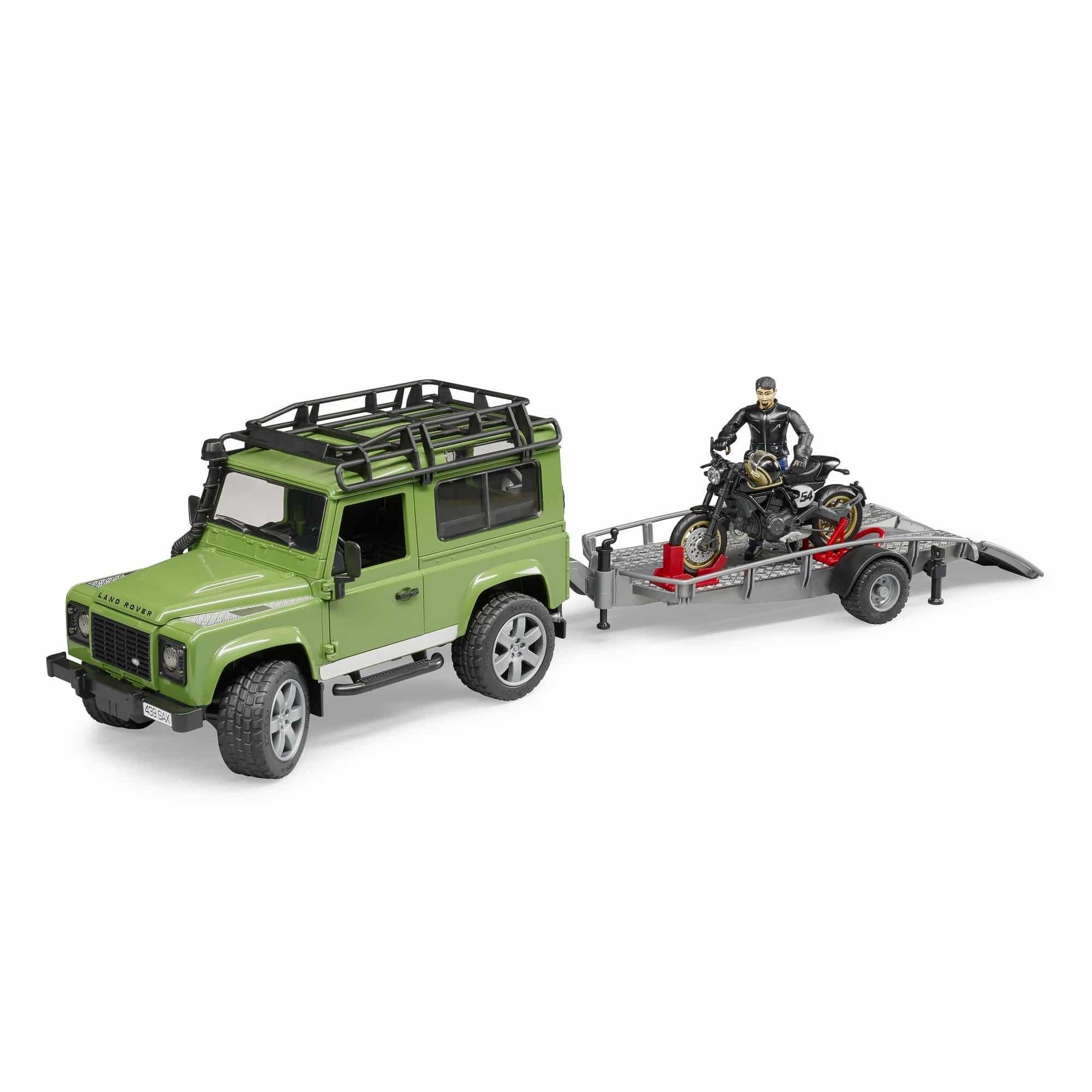 Bruder - Land Rover Defender Station Wagon with Trailer, Ducati, and Rider