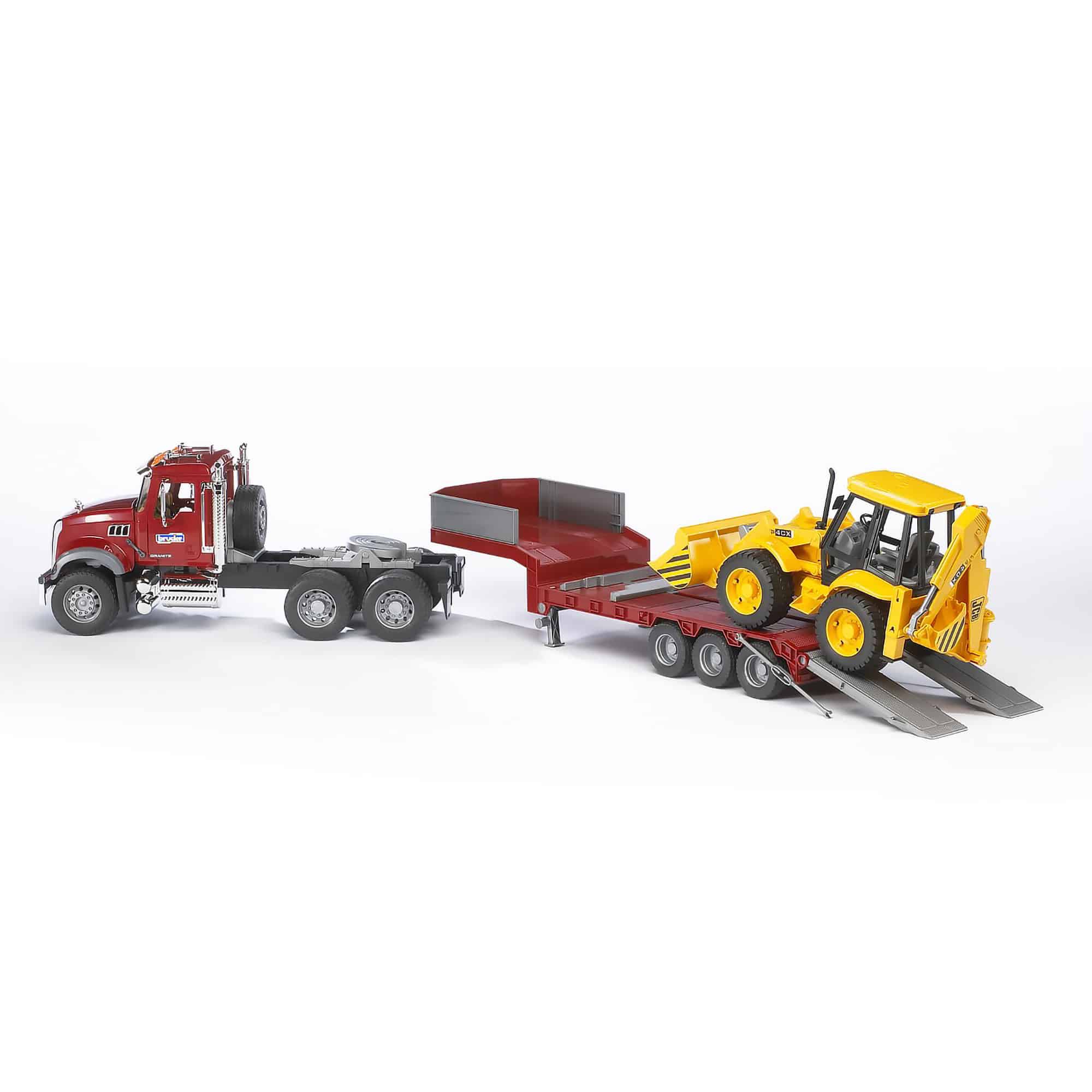 Bruder - Mack Granite Low Loader Truck with JCB 4CX Backhoe Loader