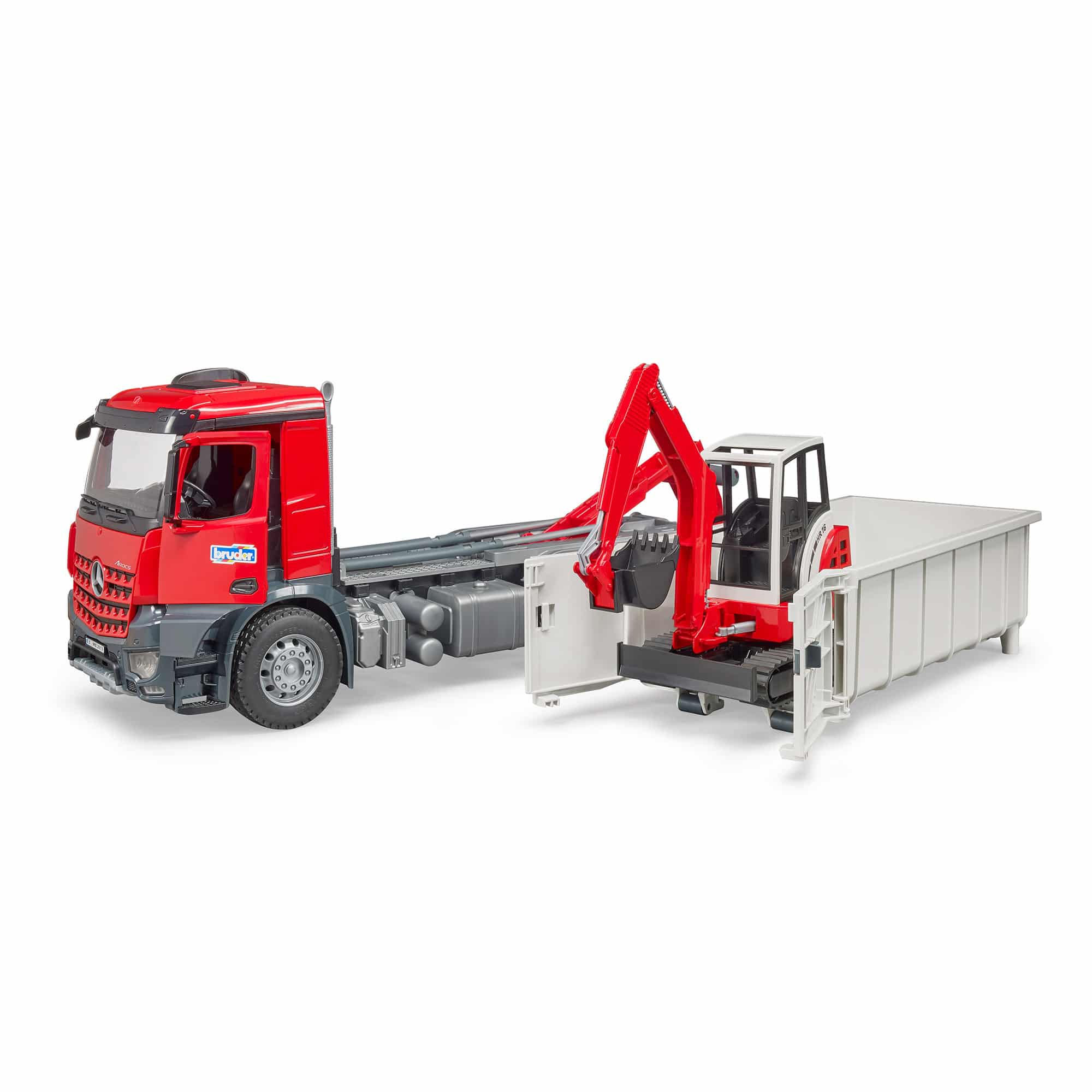 Bruder - MB Arocs Roll-Off Container and Schaeff Mini Excavator