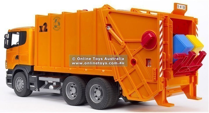 Bruder - Scania R-Series Rear Loading Garbage Truck - Orange