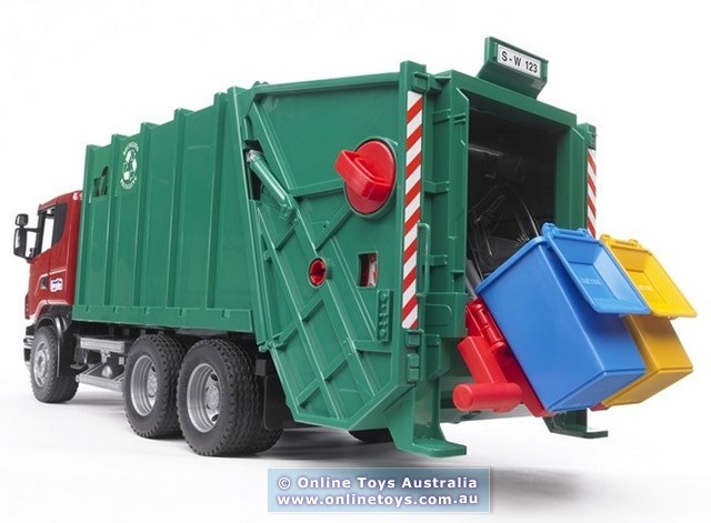 Bruder - Scania R-Series Rear Loading Garbage Truck - Red & Green