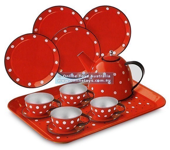 Children\'s Tin Tea Set - Polka-dot Red