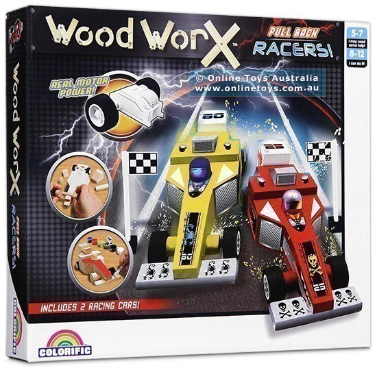 Colorific Wood Worx - Pull Back Racers - Racing Cars