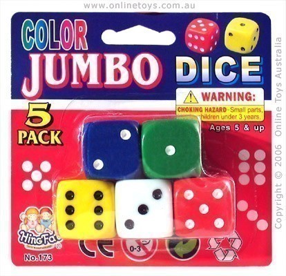 Coloured Jumbo Dice - Five Pack