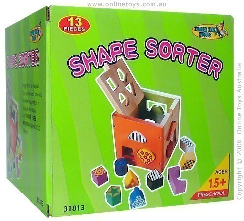 Colourful Wooden Shape Sorter - 13 Pieces - Packaging