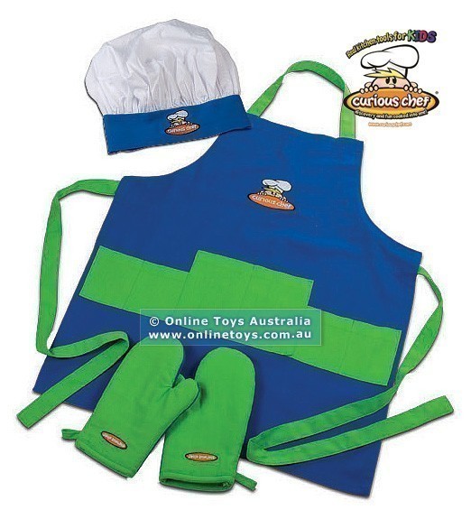Curious Chef - Child Chef Textile Set - 4 Piece Blue and Green
