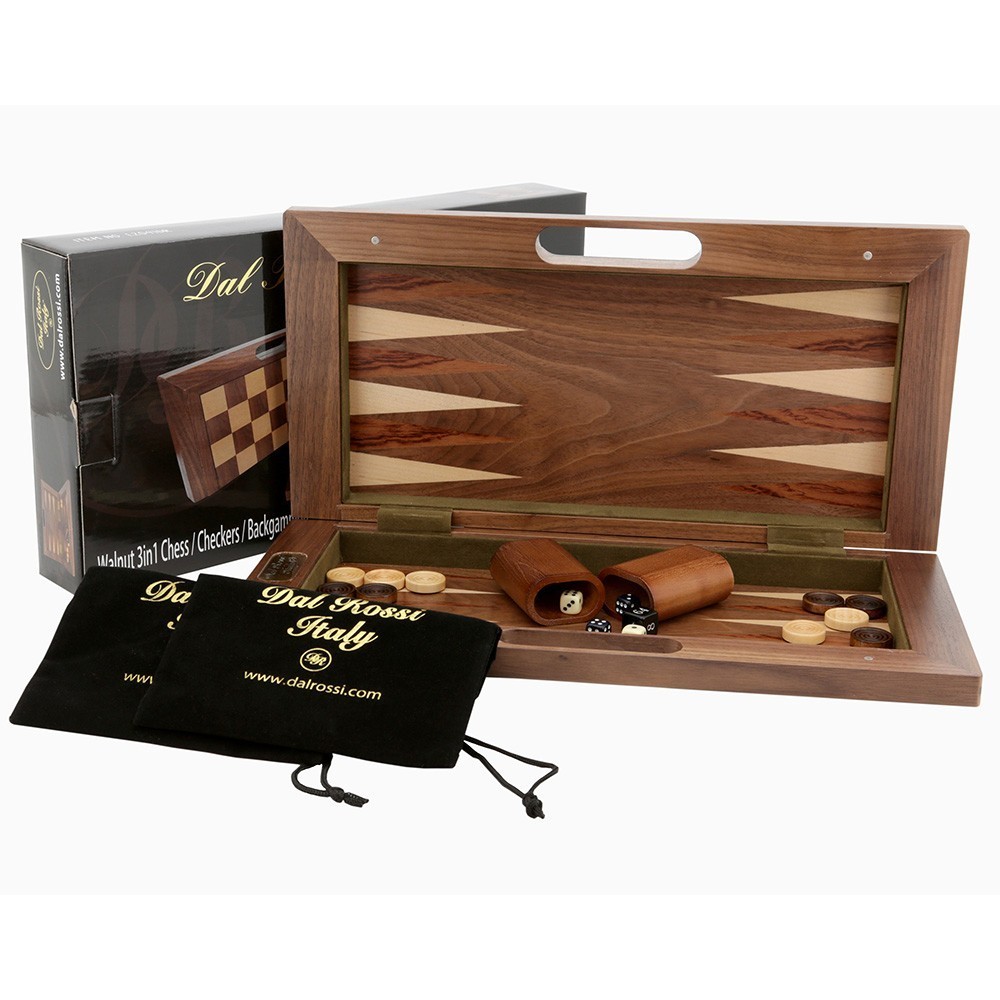 Dal Rossi - 3-in-1 Chess Checkers Backgammon Set - 16 Inch