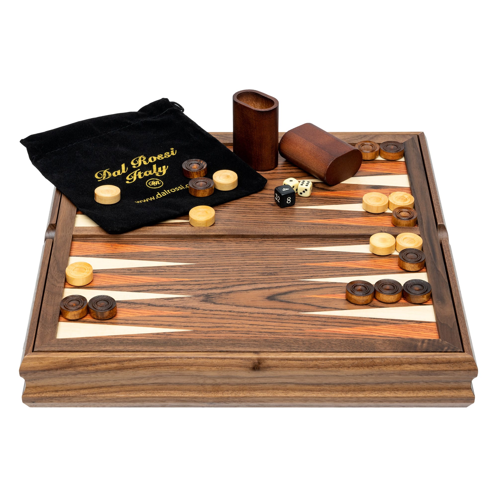 Dal Rossi - Walnut Chess Checkers & Backgammon Set - 35 cm
