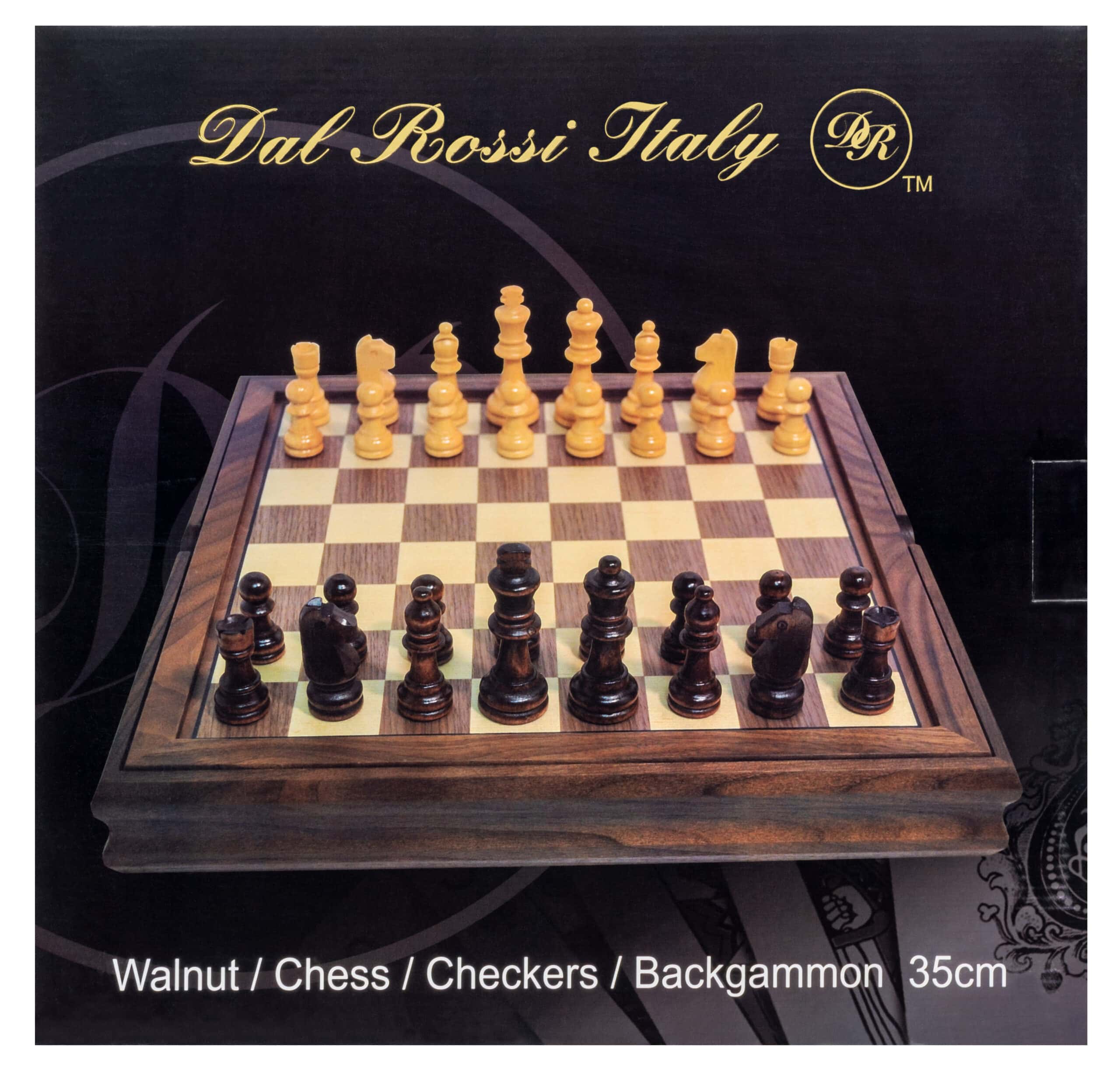 Dal Rossi - Walnut Chess Checkers & Backgammon Set - 35 cm