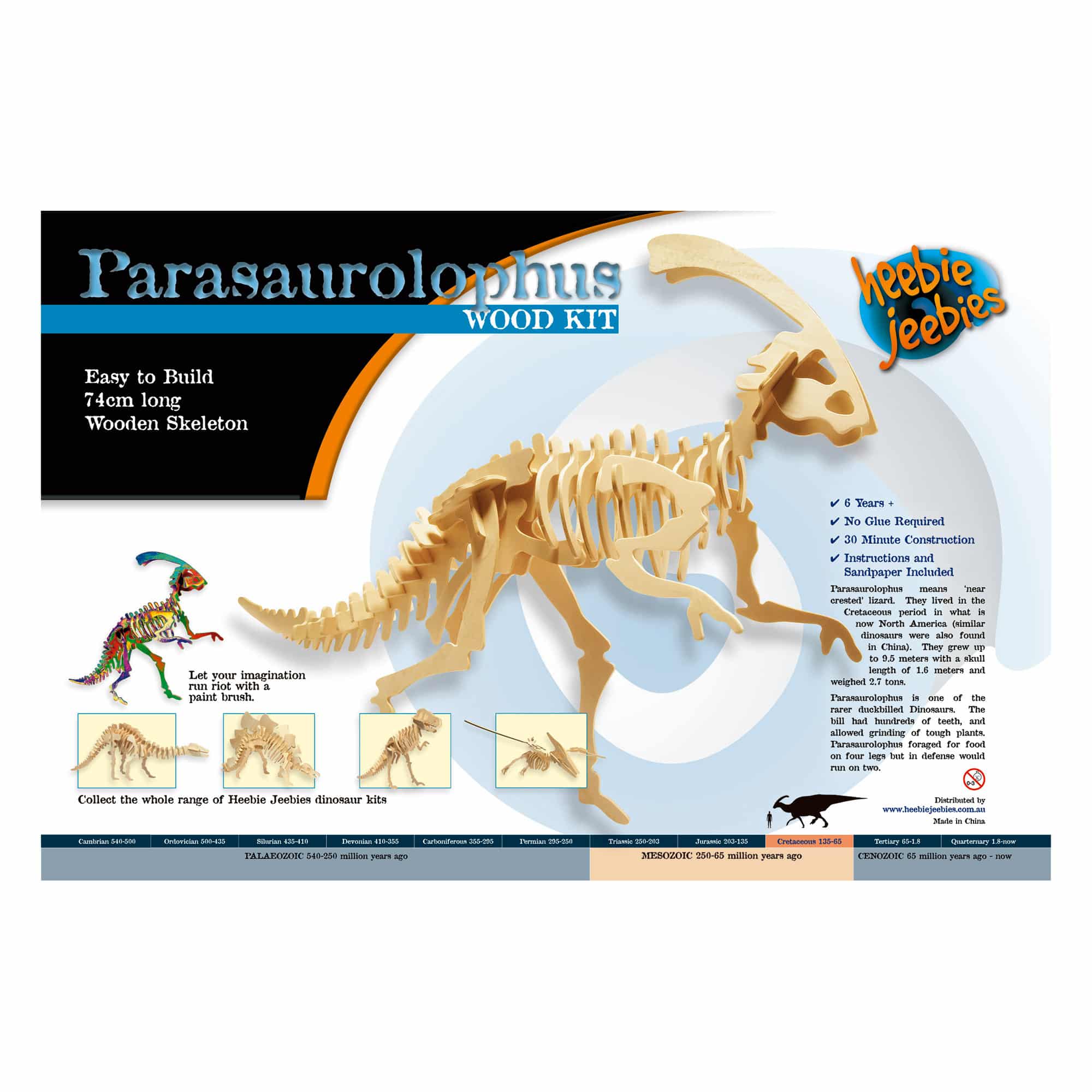 Dinosaur Skeleton Kit - 74cm Wooden Parasaurolophus
