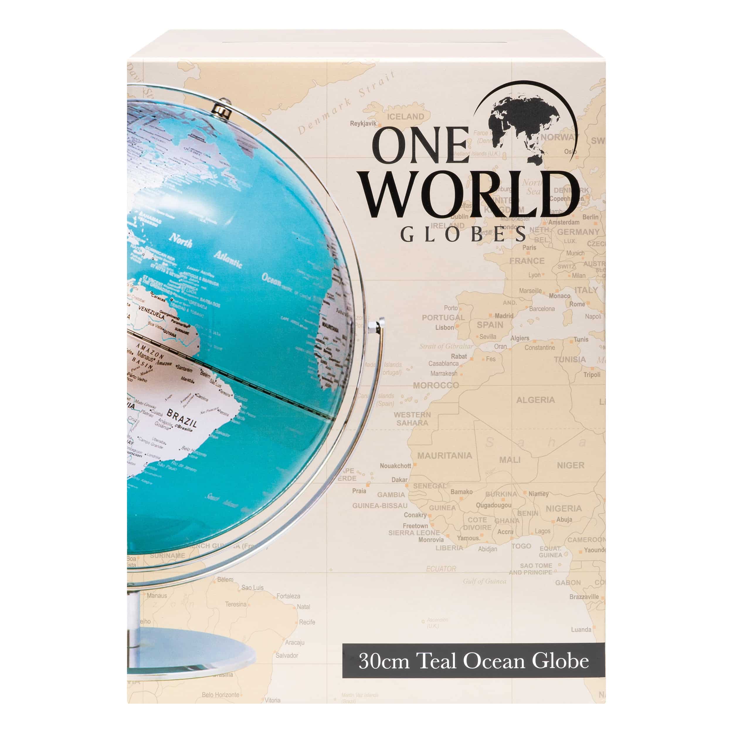 Dual Axis Teal Ocean Globe - 30cm