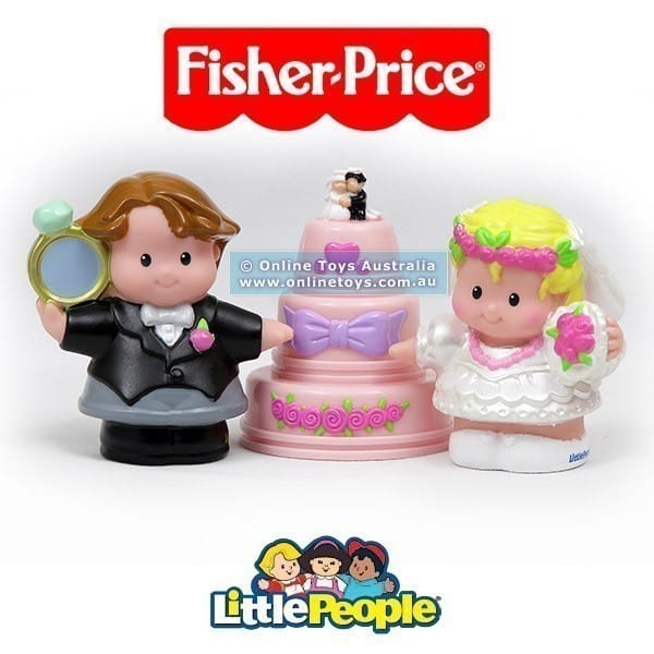 Fisher Price Little People Tube Figures Bride Groom and Wedding Cake