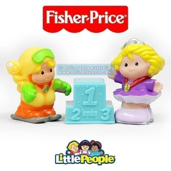 Fisher Price - Little People - Tube Figures - Eddie Sarah Lynn and Podium