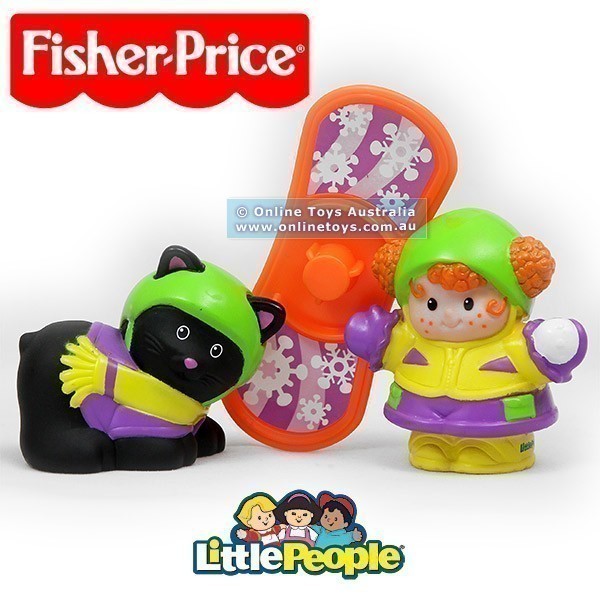 Fisher Price - Little People - Tube Figures - Girl Cat and Snow Board