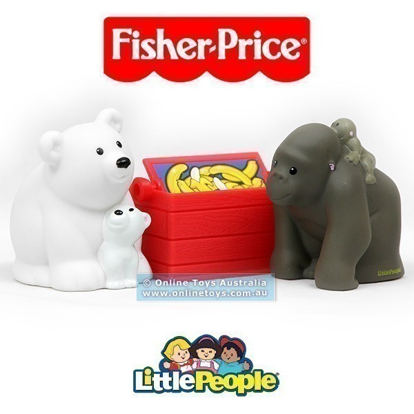 Fisher Price - Little People - Tube Figures - Polar Bear Gorilla and Food Crate