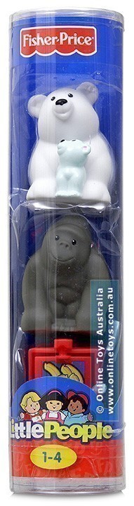 Fisher Price - Little People - Tube Figures - Polar Bear Gorilla and Food Crate