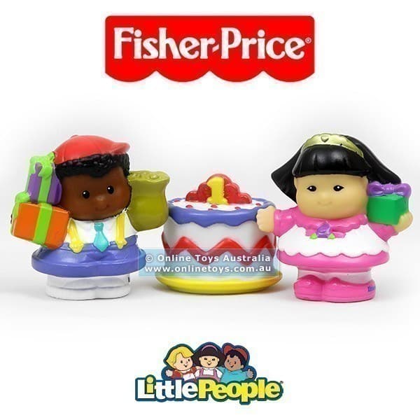 Fisher Price - Little People - Tube Figures - Sonya Lee Michael and Birthday Cake