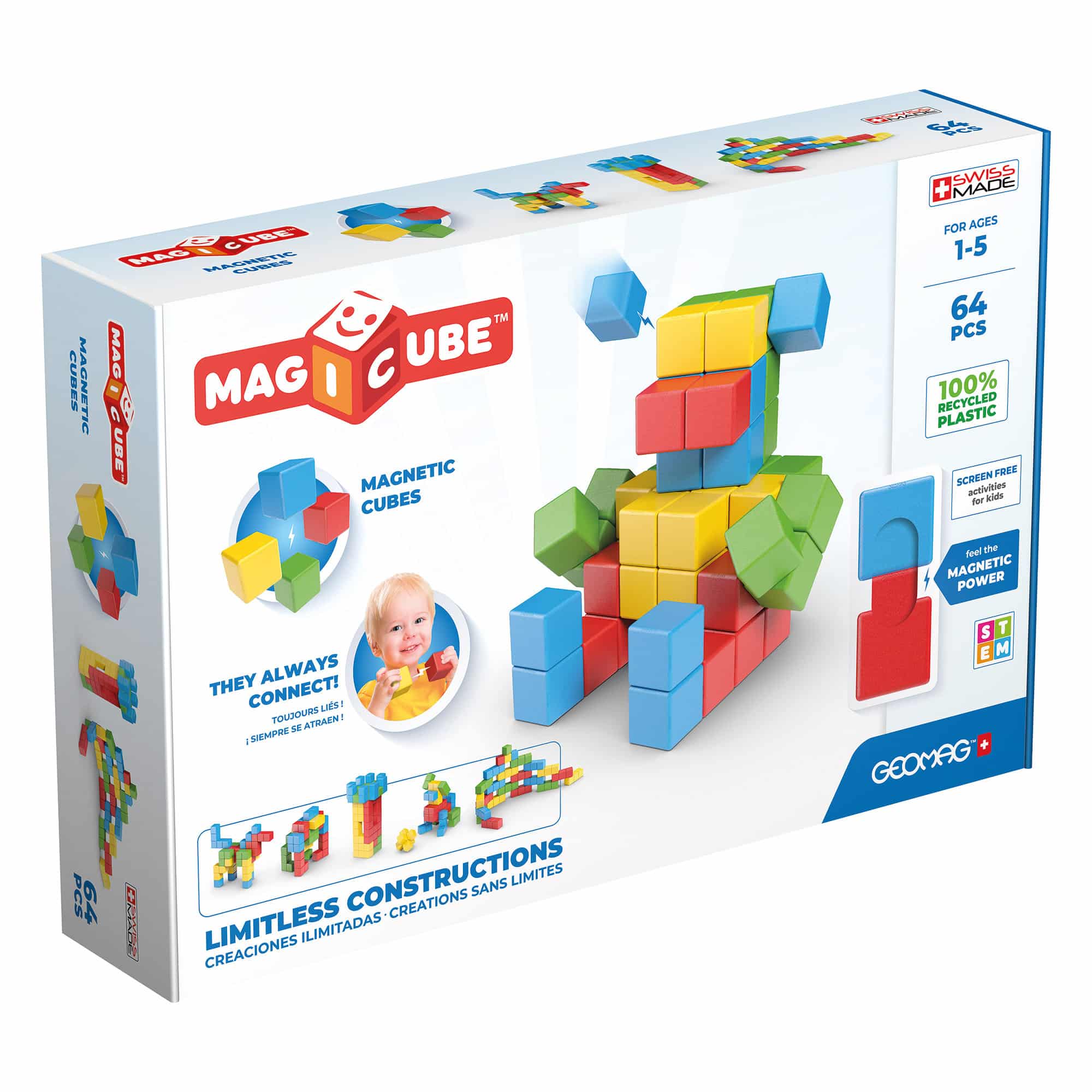 Geomag - 100% Recycled Magicube Cube Set - 64 Pieces