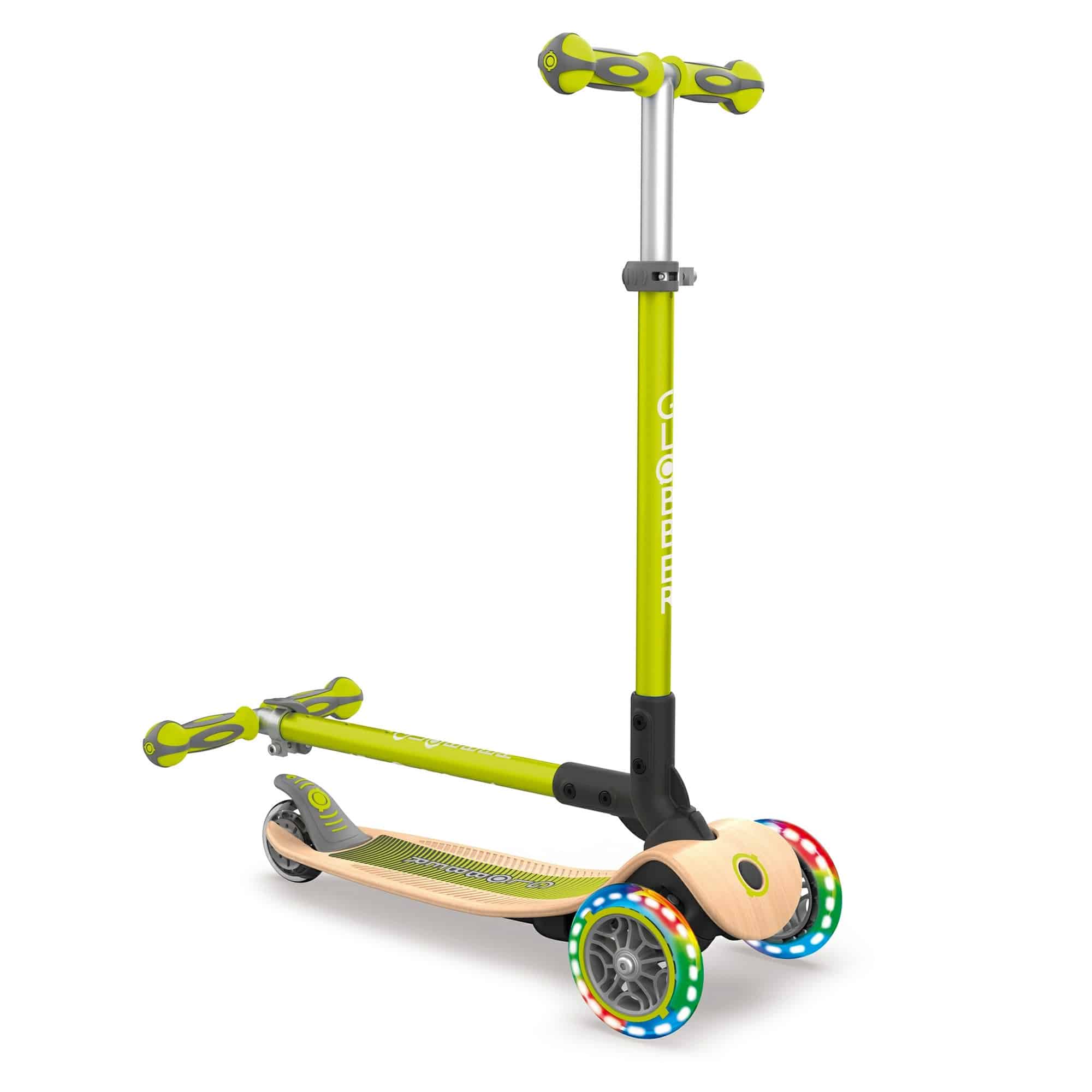 Globber - PRIMO Foldable Scooter - Wood with Lights - Mint