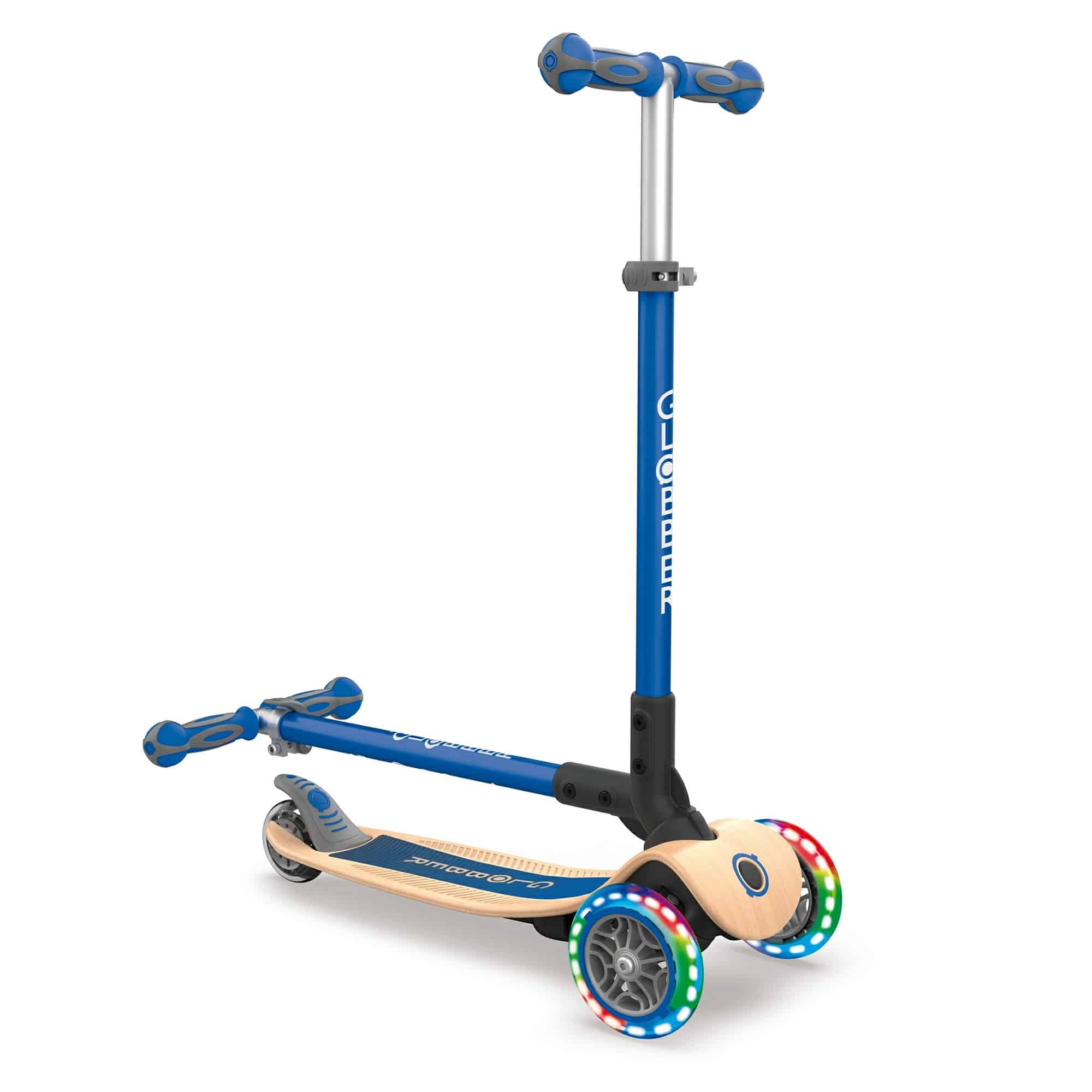 Globber - PRIMO Foldable Scooter - Wood with Lights - Navy Blue
