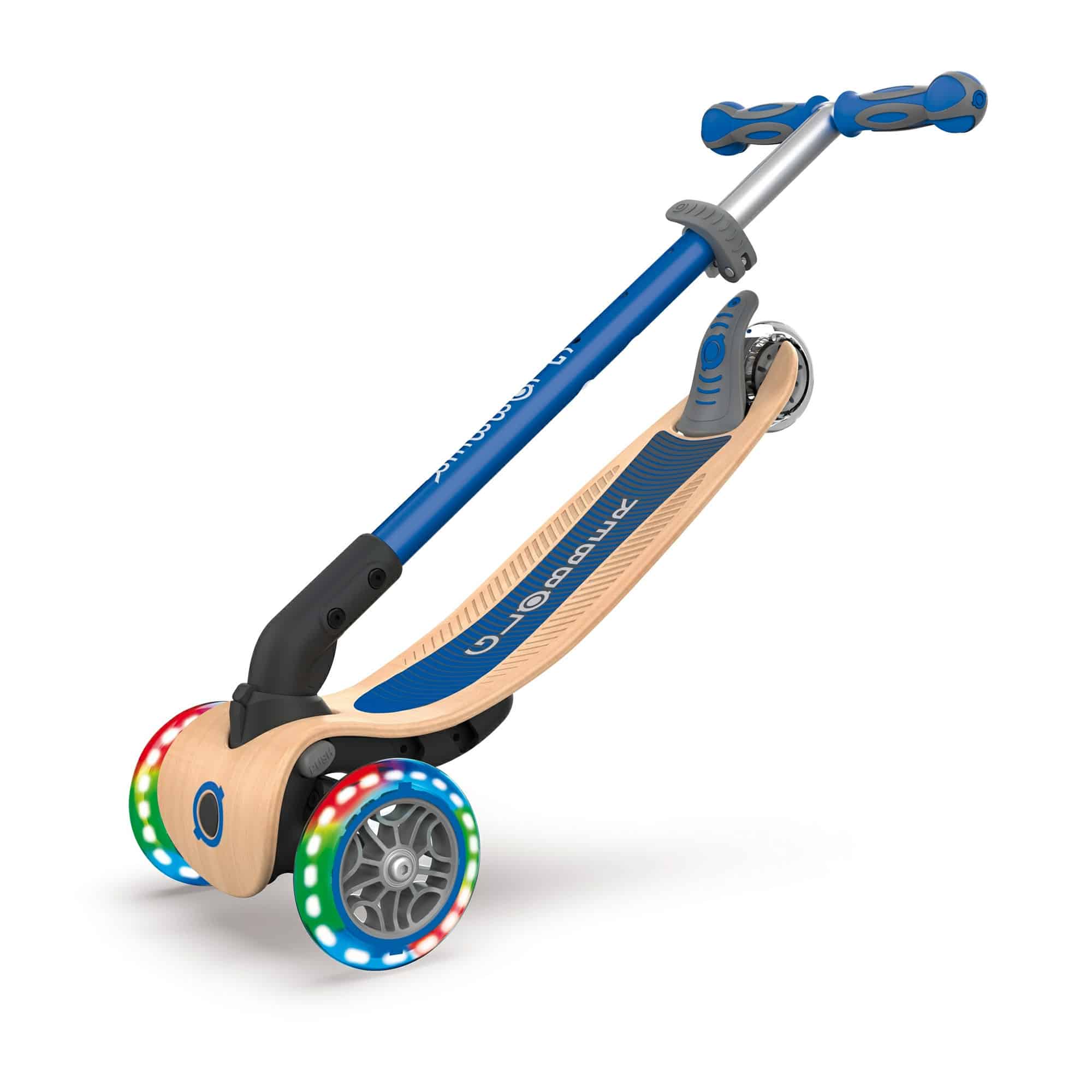 Globber - PRIMO Foldable Scooter - Wood with Lights - Navy Blue