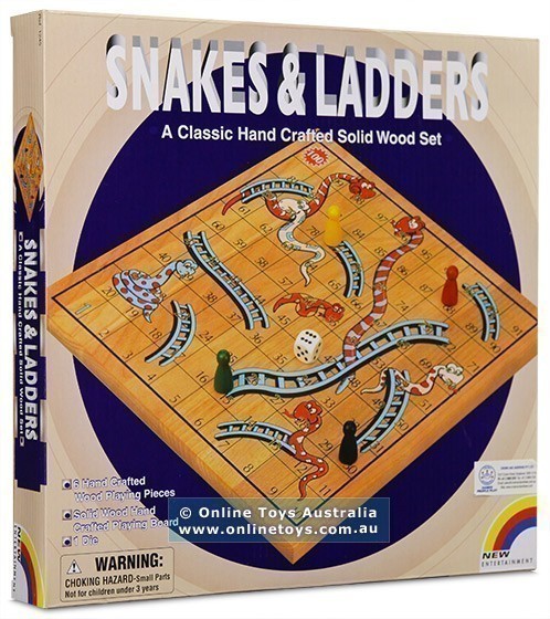Hand Crafted Solid Wood Snakes and Ladders Game