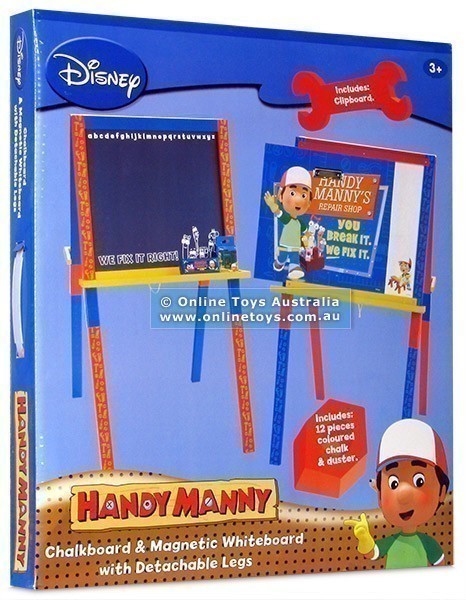 Handy Manny - Chalkboard and Magnetic Whiteboard Easel with Detachable Legs