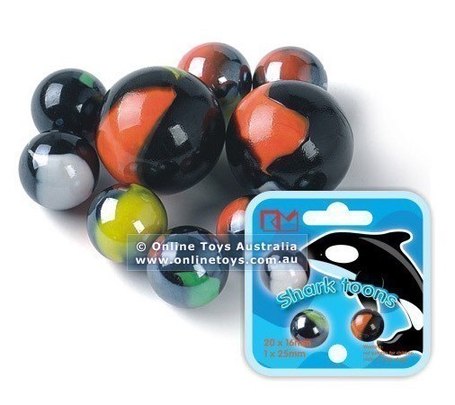 King Marbles - 16mm Glass Marbles - Shark Toons