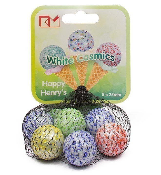 King Marbles - 25mm Glass Marbles - White Cosmics
