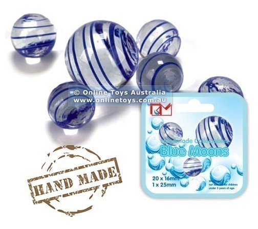 King Marbles - Hand-Made 16mm Glass Marbles - Blue Moons