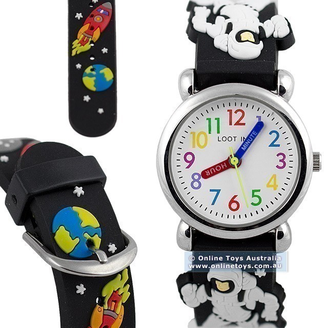 Loot Inc - 3D Kids Watch - Black Band with Space Objects