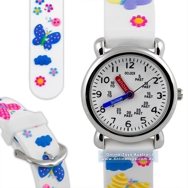 Loot Inc - 3D Kids Watch - White Band with Butterflies