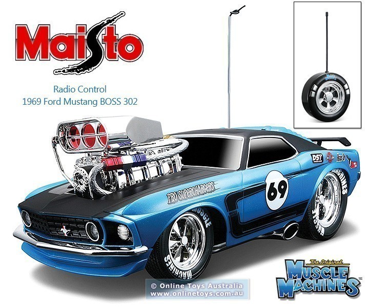 Maisto Muscle Machines - 1/18 Scale 1969 Ford Mustang BOSS 302 - Blue & Black