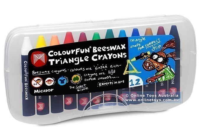 Micador - Colourfun Beeswax Triangle Crayons - 12 Colours