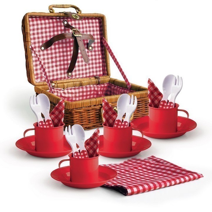 Non-Stick Picnic Set - Enamel Red in Basket