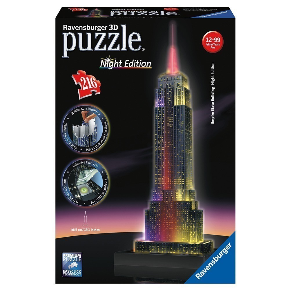 Ravensburger - 3D Night Edition Puzzle - Empire State Building 216 Puzzle Pieces