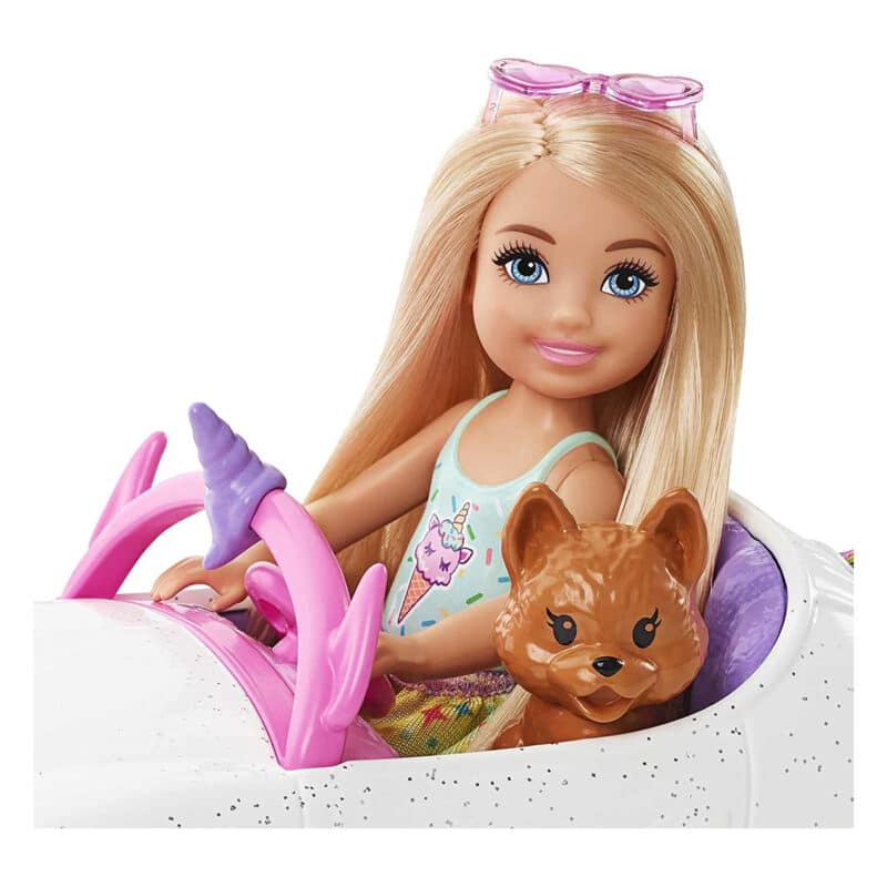 Barbie Club Chelsea Doll With Unicorn-Themed Car and Pet Puppy