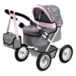 Bayer Trendy Doll Pram Grey with Pink Hearts