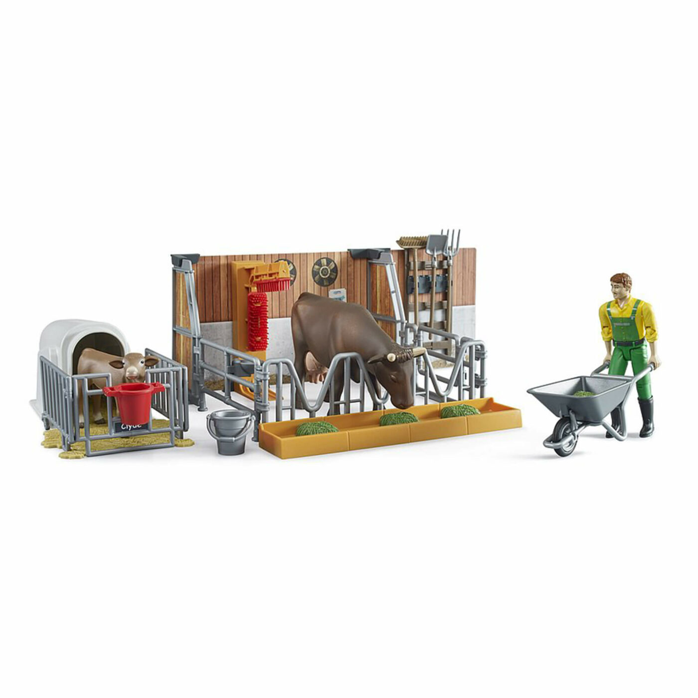 Bruder - bworld Cow and Calf in Barn with Farmer-1